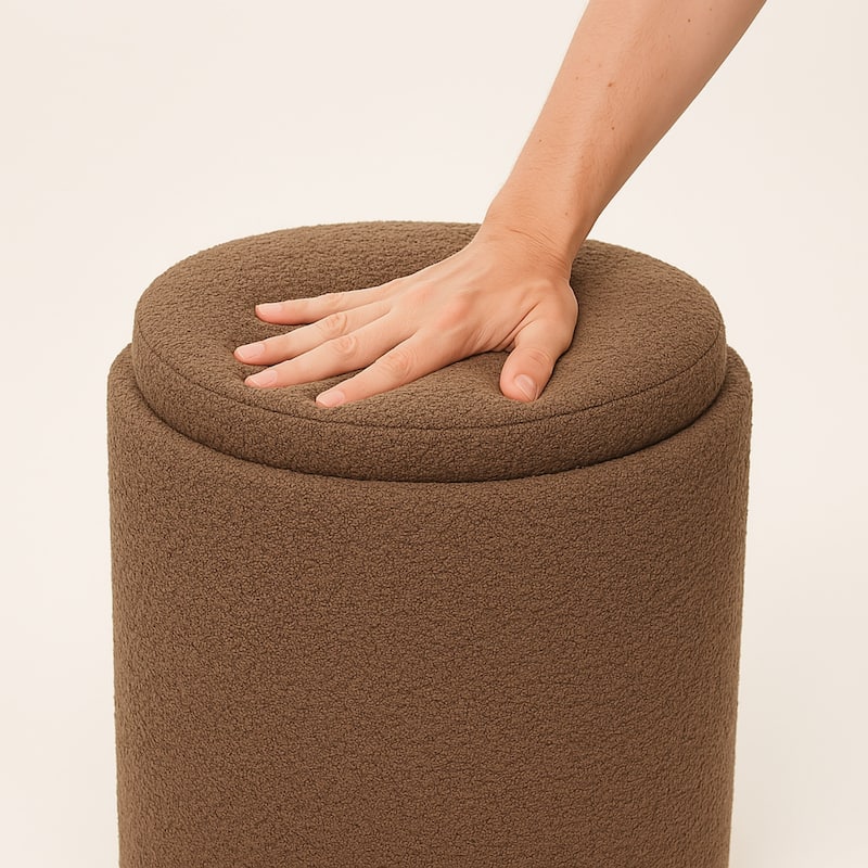 Aria Home Brown Boucle Tufted Storage Ottoman with Removable Tray Top
