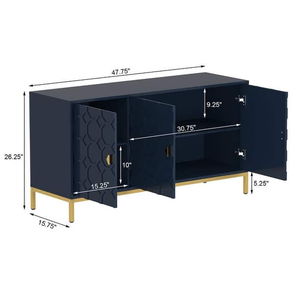 dimension image slide 2 of 6, Clihome 3 Door Glossy Media Storage Sideboard Accent Cabinet