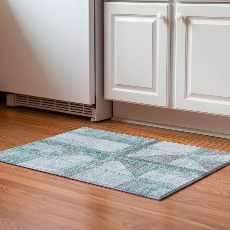Premium Washable Super Soft Contemporary Geo Mayfield Rug - Teal - 1'8" x 2'6"