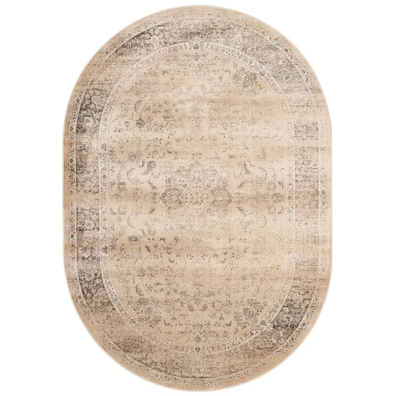 SAFAVIEH Agda Charlott Distressed Oriental Area Rug - 5'3" x 7'6" Oval - Warm Beige