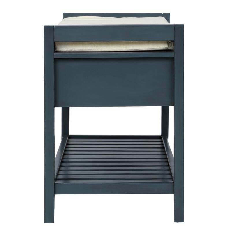 Entryway Storage Bench Wooden Shoe Rack w/ Cushioned Seat & 2 Drawers