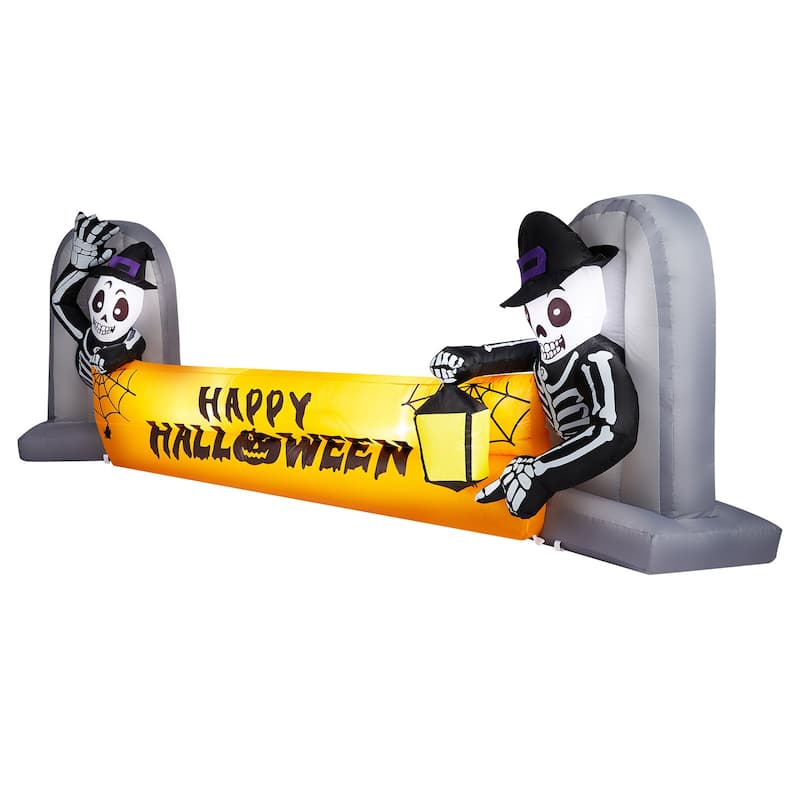 Outdoor Halloween Inflatable Banner 9.6 ft with Glowing LED Skeletons Tombstone Decoration