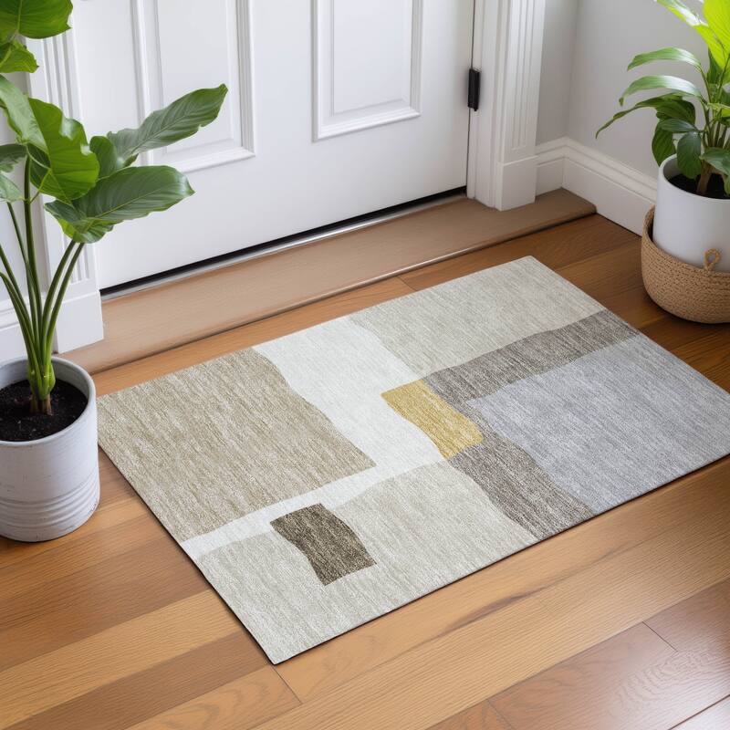 Machine Washable Indoor/ Outdoor Contemporary Blox Chantille Rug