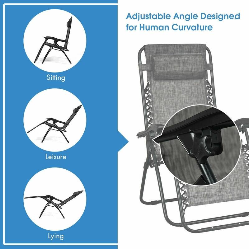 3-Piece Folding Portable Zero Gravity Reclining Lounge Chairs and Table Set for Relaxatio - 26.0" x 39.5" x 44.5" (L x W x H)