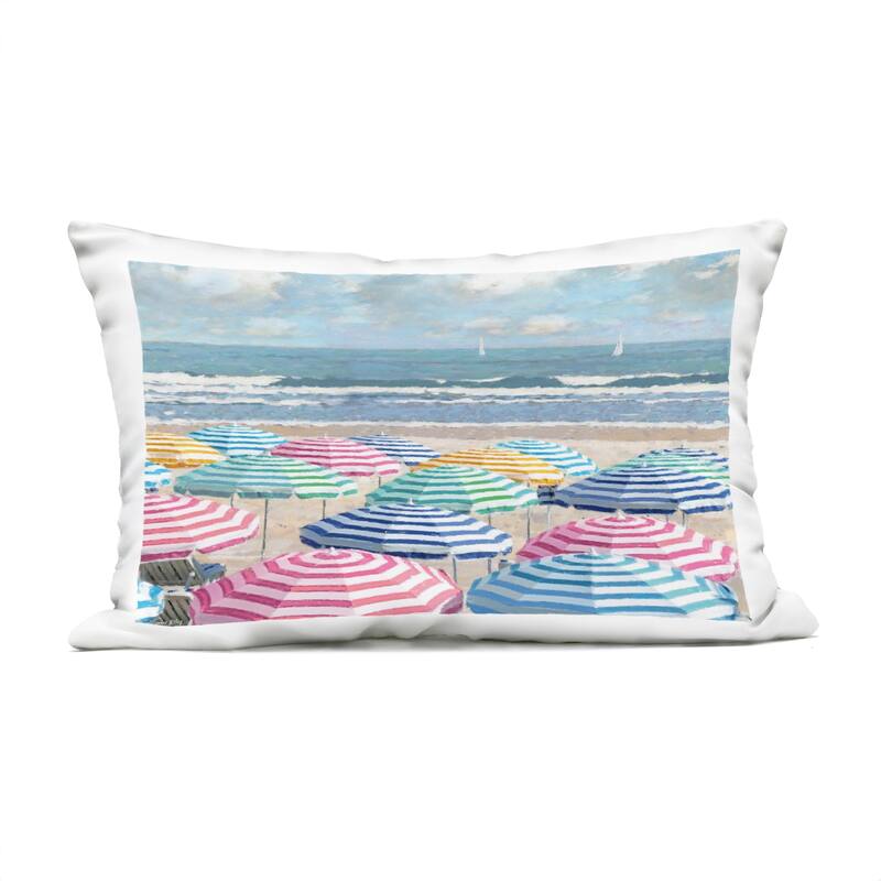 Stupell Shore with Bright Umbrellas Printed Outdoor Throw Pillow Design by Amber Sterling - Accent - Polyester - Blue - Single