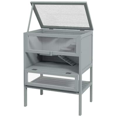 Grey Fir Wood Hamster Cage with Plexiglass Window and Elevated Base - 23.5"L×15.75"W×31.5"H