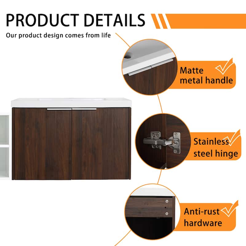 Bathroom Vanity With Sink In 24/36/48/60/72/84 Inch, Floating Bathroom Vanity With Soft Close Door and Shelf