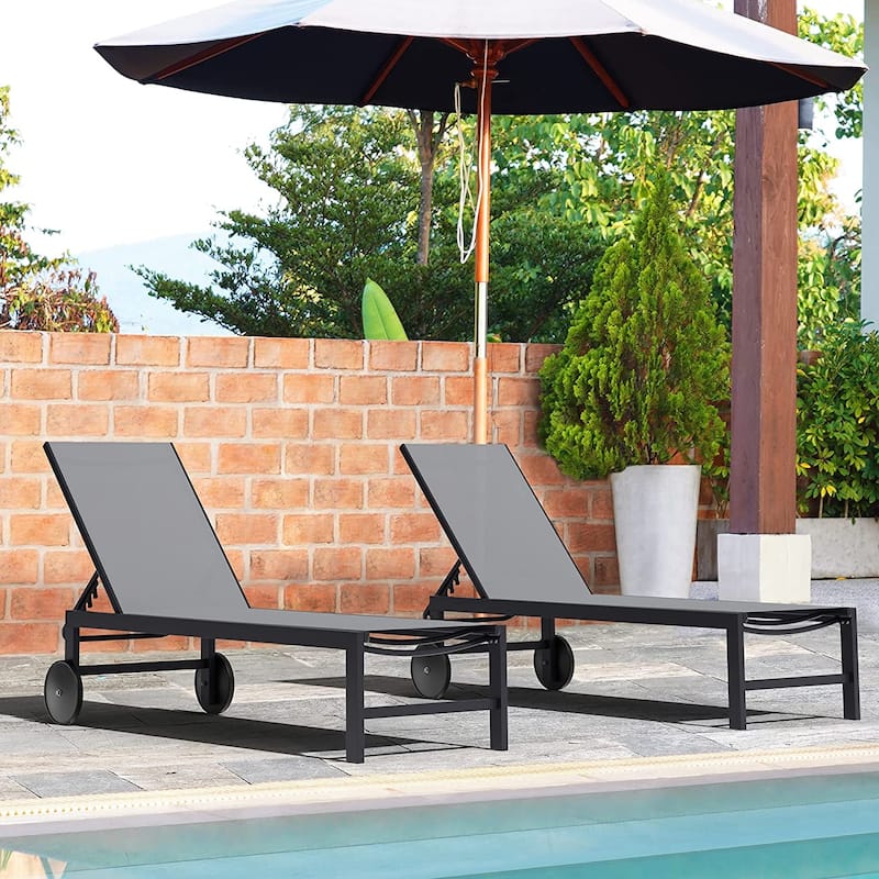 Futzca 2 PCS Outdoor Chaise Lounges Chair with Wheels and 5 Adjustable Position