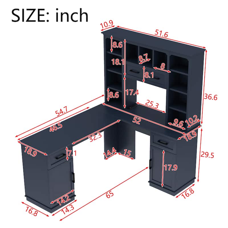 GDFStudio - Honey L-Shaped Computer Desk with Multiple Open Shelves and Built-in Power Outlet