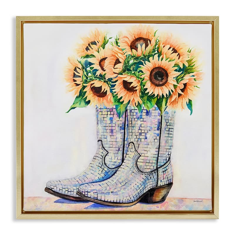 Stupell Sunflower Filled Cowgirl Boots Framed Floater Canvas Wall Art Design By Amanda Greenwood - 18 x 18 - Gold