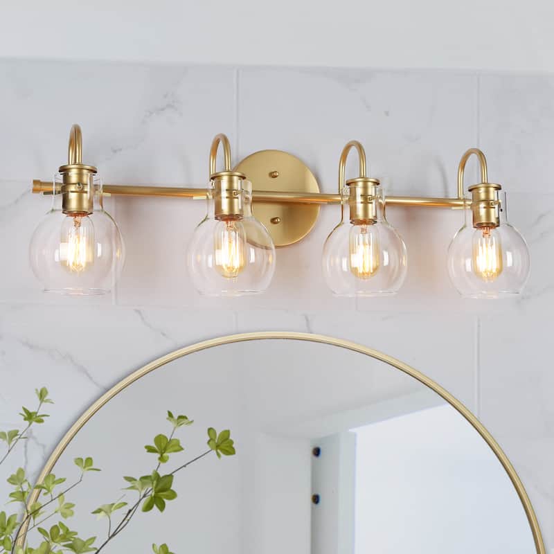 Modern 2/3/4/5-Light Bathroom Vanity Light Globe Glass Wall Sconce Minimalist Design - 4-Light/ 28.5" - LightGold