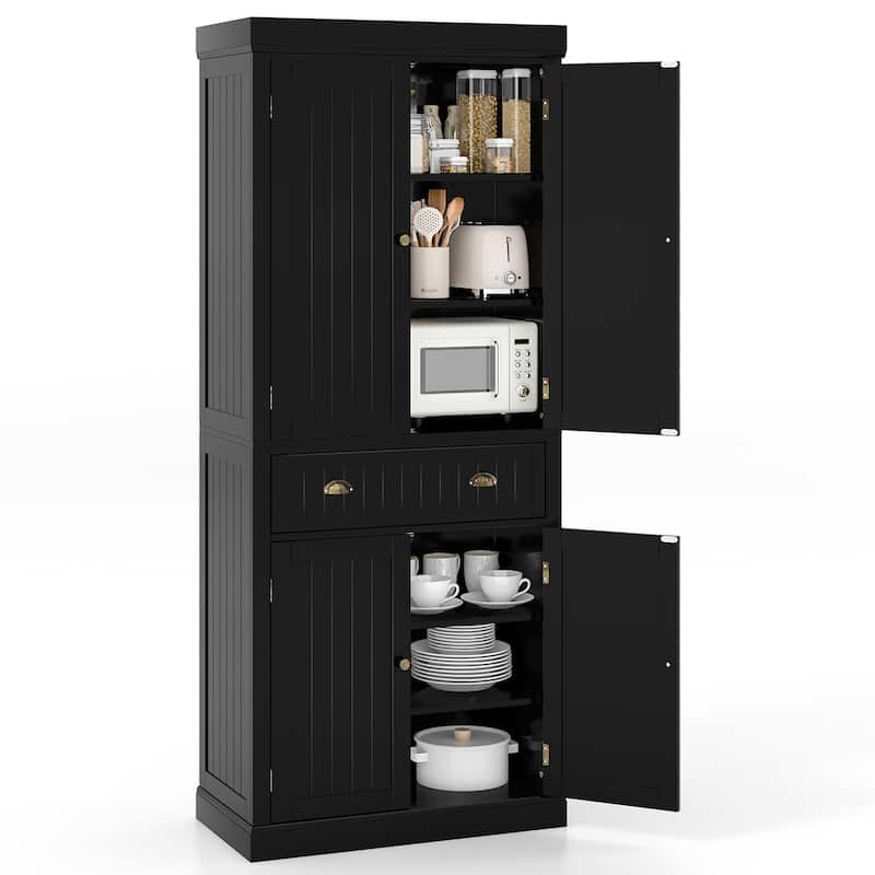Gymax 72'' Kitchen Pantry Storage Cabinet Tall Freestanding Cupboard - See Details - Black - See Details