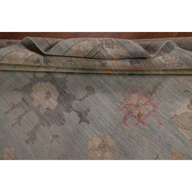 Light Blue Oushak Vegetable Dye Area Rug Hand-Knotted Wool Carpet - 8'11" x 11'8"