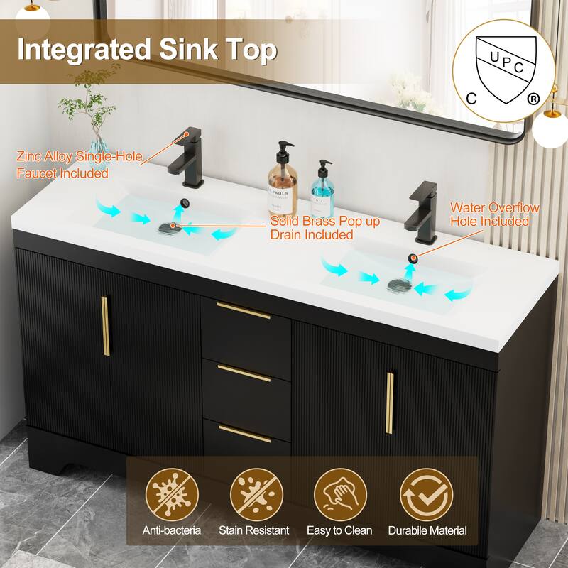 Vertical Stripes Bathroom Vanity Set with Sink Top & Faucet