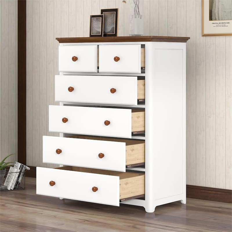Solid Wooden Chest with 6 Drawers,Storage Cabinet for Bedroom - 5-drawer