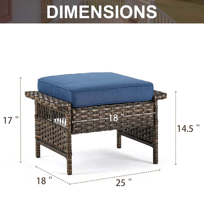 Gymojoy Outdoor Patio Wicker Rattan Ottoman - Brown