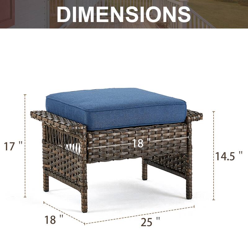 Gymojoy Patio Ottomans Rattan Footstool with Cushions