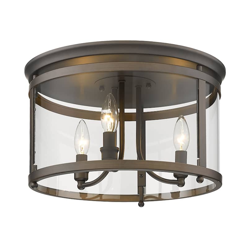 Golden Lighting Payton 3-light Flush Mount in Matte Black - Rubbed Bronze with Clear Glass