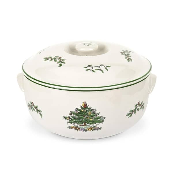 slide 2 of 7, Spode Christmas Tree Round Covered Casserole