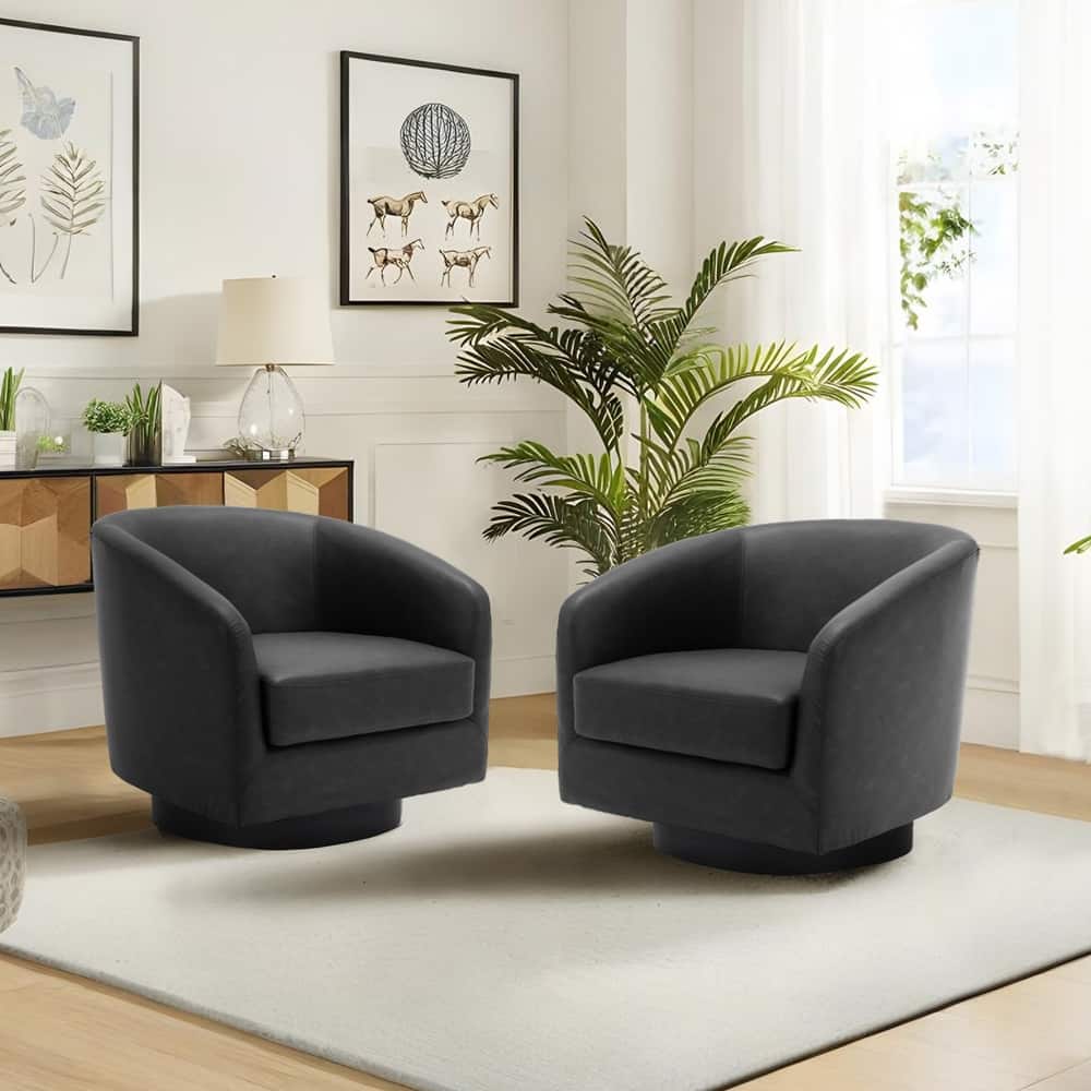 Modern Upholstered Swivel Barrel Club Arm Accent Chair for Living Room