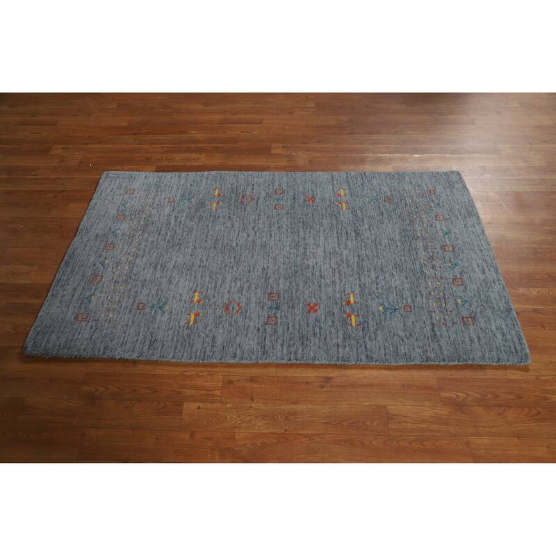 Blue Tribal Gabbeh Indian Rug Handmade Wool Carpet - 2'11" x 4'10"