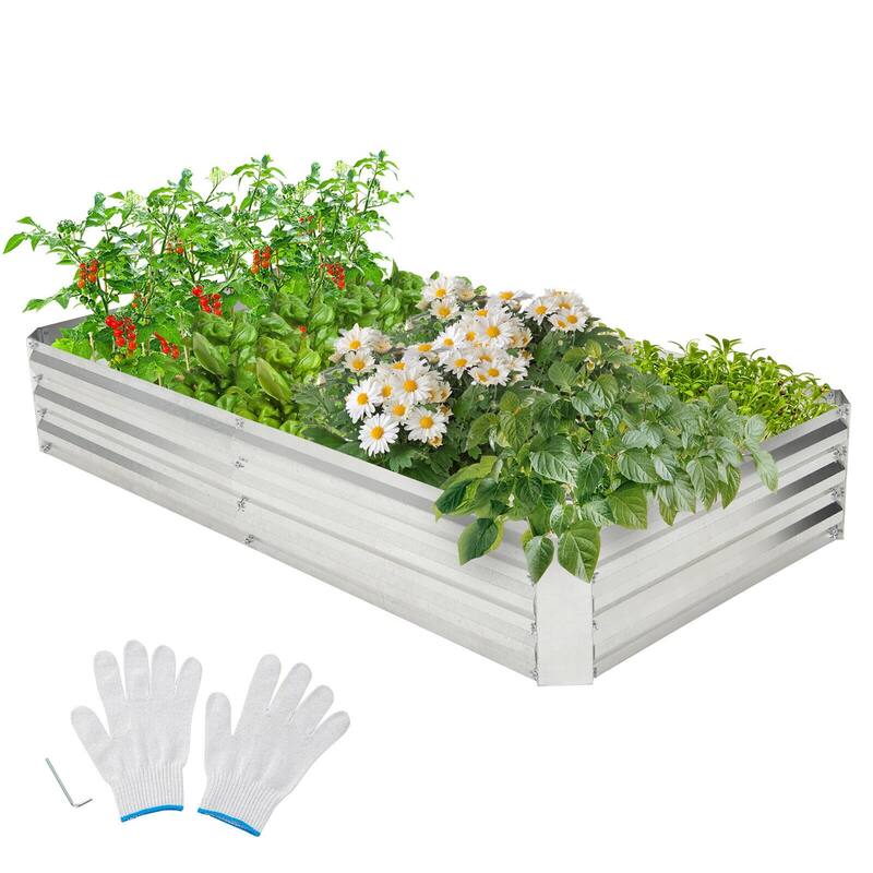 Gymax 6 x 3 x 1FT Galvanized Raised Garden Bed Heavy-Duty Elevated - Silver