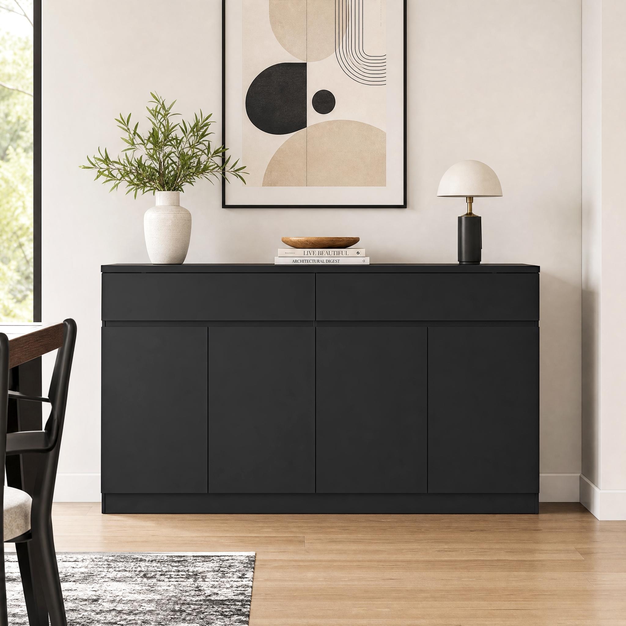 Sideboard Buffet Cabinet with Storage,Large Kitchen Storage Cabinet with 2 Drawers and 4 Doors, Wood Coffee Bar Buffet Table