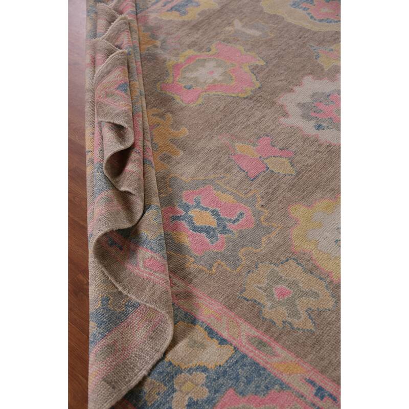 Hand Knotted Oriental 100% Wool Carpet Transitional All-Over Brown Oushak Area Rug - 11' 3'' X 8' 8''