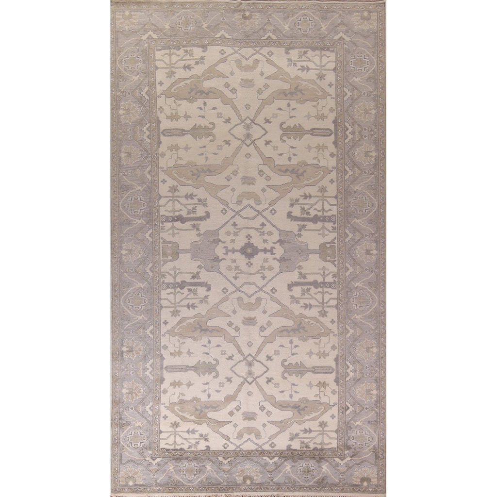 Earth Tone Oushak Indian Large Area Rug Hand-Knotted Wool Carpet - 8'2" x 15'3"