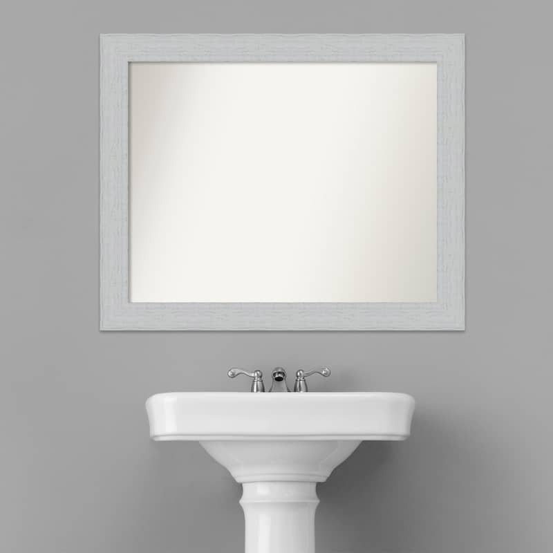 Non-Beveled Wood Bathroom Wall Mirror - Shiplap White Frame