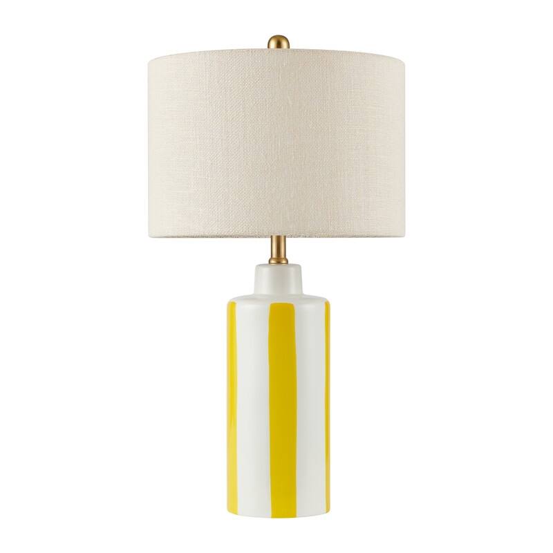 KAWOTI Modern White with Yellow Stripe Ceramic Table Lamp