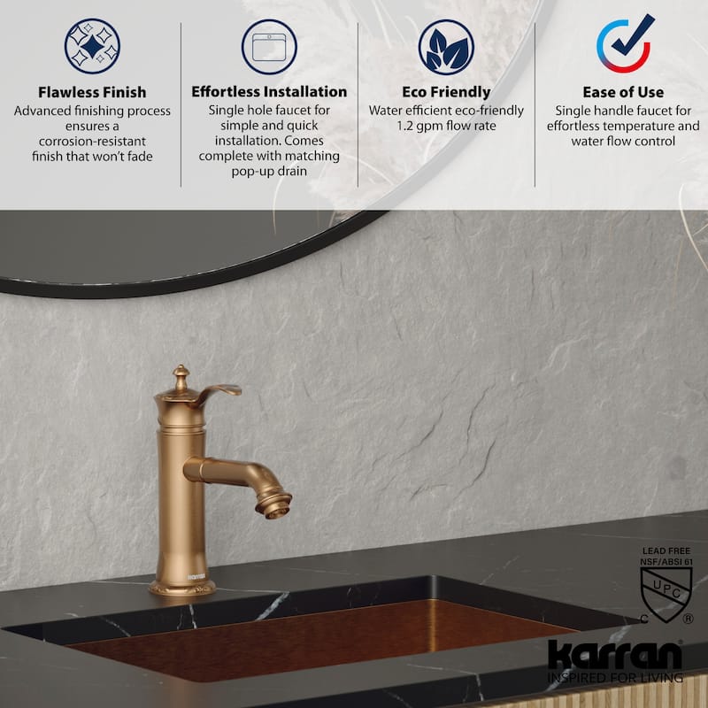 Karran Vineyard KBF470 Single-Handle Single Hole Basin Bathroom Faucet with Matching Pop-up Drain