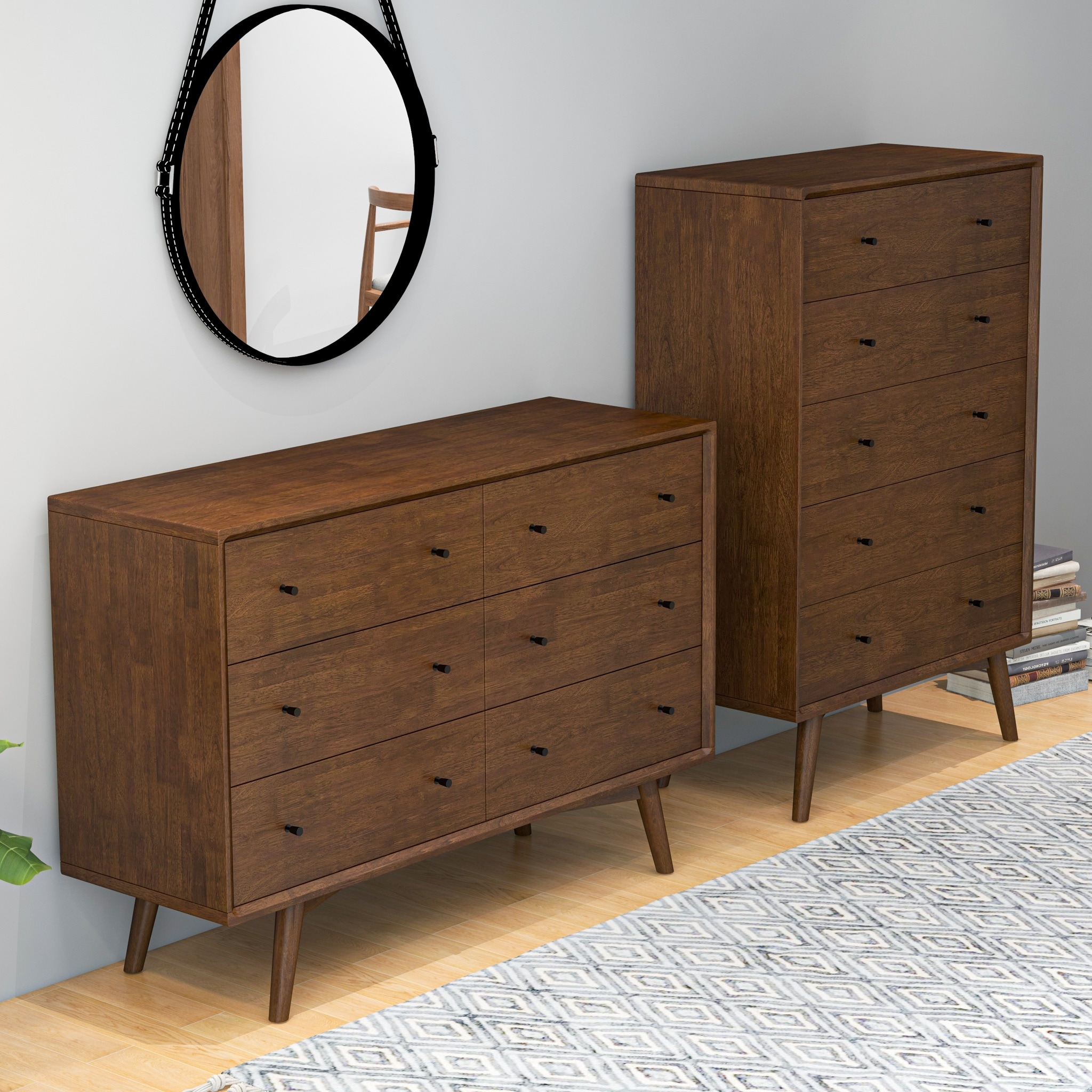 shamar mid century modern 6 drawer double dresser Seamore Mid-Century Modern 6-Drawer Double-Dresser Solid Wood in Brown