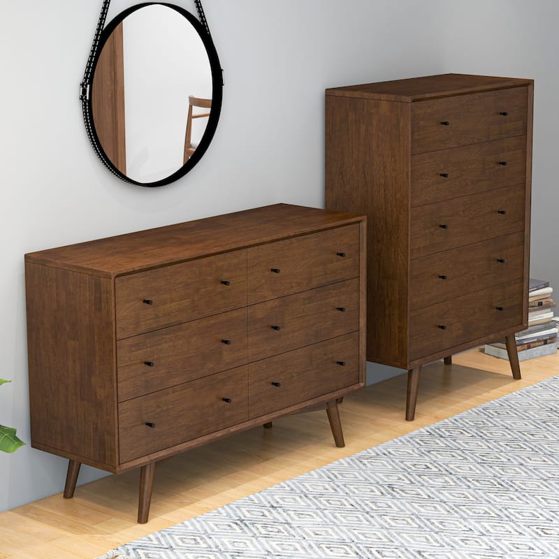 Nico Mid Century Modern 6-Drawer Double-Dresser Solid Wood