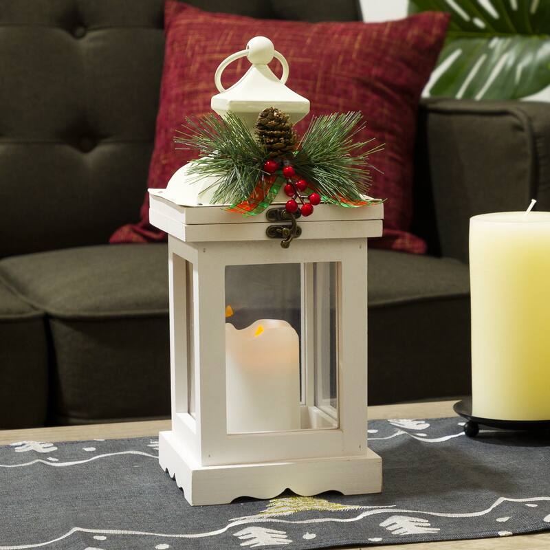 Alpine Corporation Metal and Glass Lantern with Warm LED Light Faux Candle