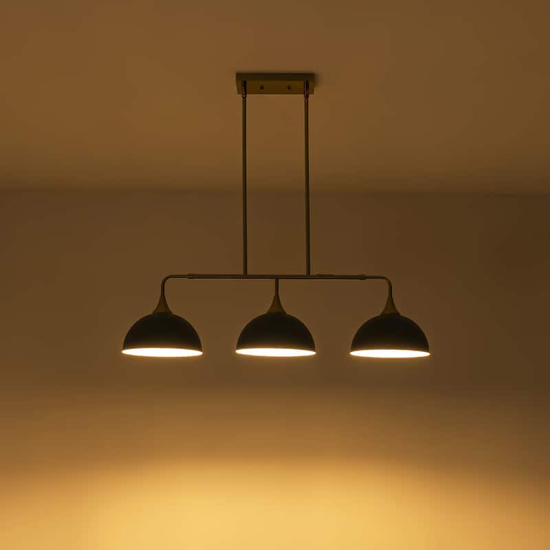 3-Light Industrial Linear Dome Pendant Lights for Kitchen Island