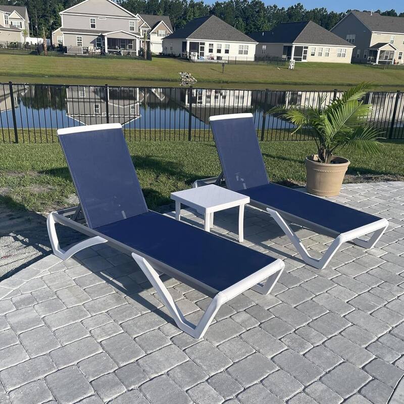 PURPLE LEAF Patio Chair Set Plastic Outdoor Chaise Lounge Chairs with Table for Outside Lawn Poolside,Grey - 76" x 27.4"x12.2"