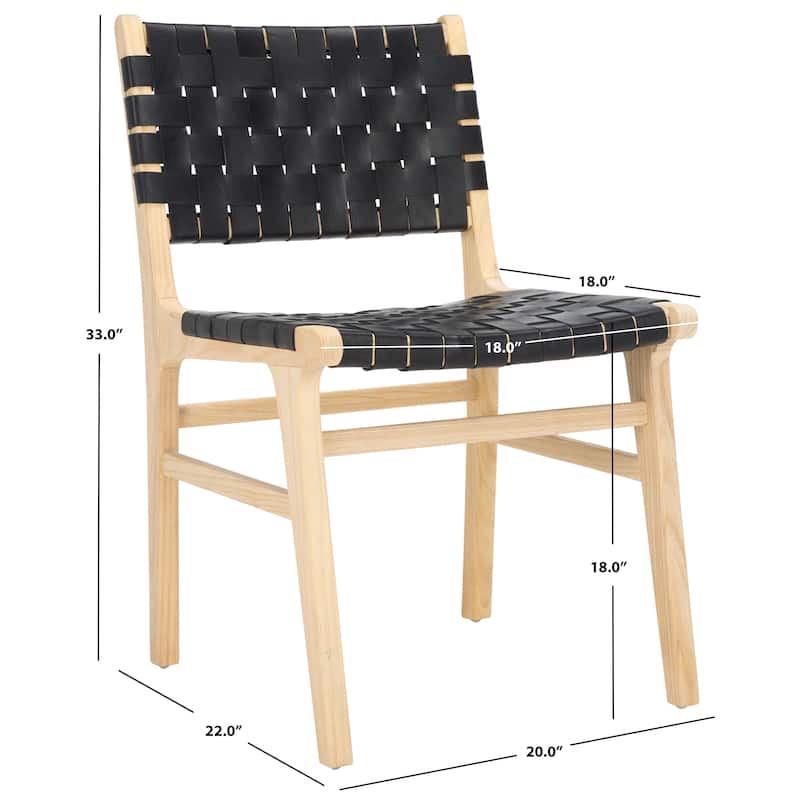 SAFAVIEH Home Taika 18-inch Woven Leather Dining Chair [SET of 2] - 20Wx22Dx33H - Black/Light Natural