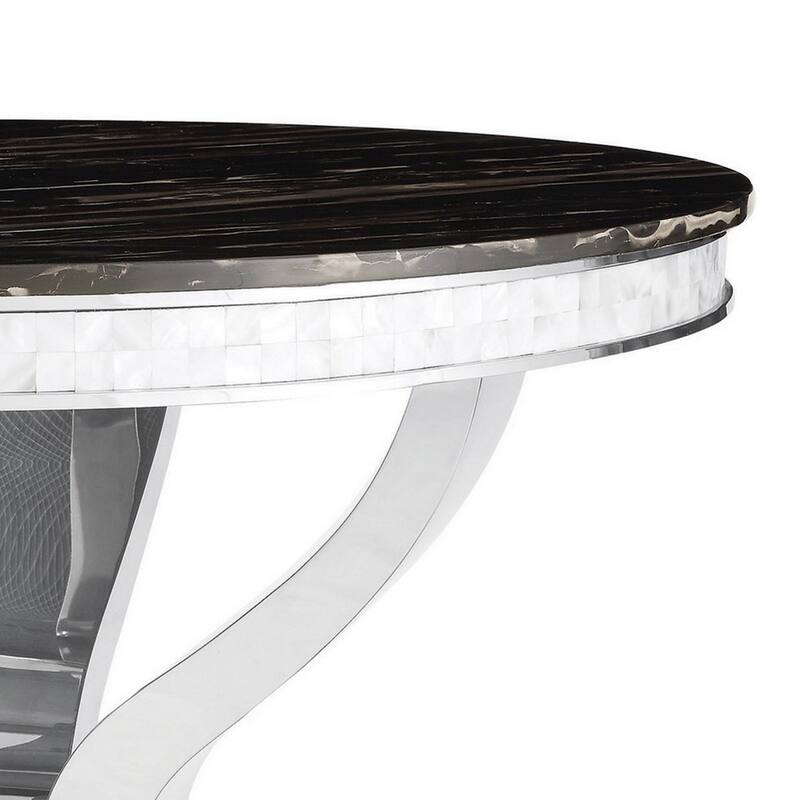 51 Inch Round Dining Table, Marble Top, Glass Tiles on Edge, Chrome Base
