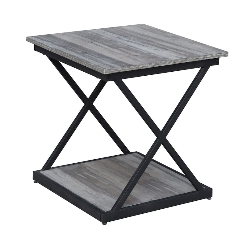 Brown Wood Top Black Iron Frame Square End Table with Modern Design - 18.5” x 18.5” x 19.68” (D x W x H) - Brown-Black