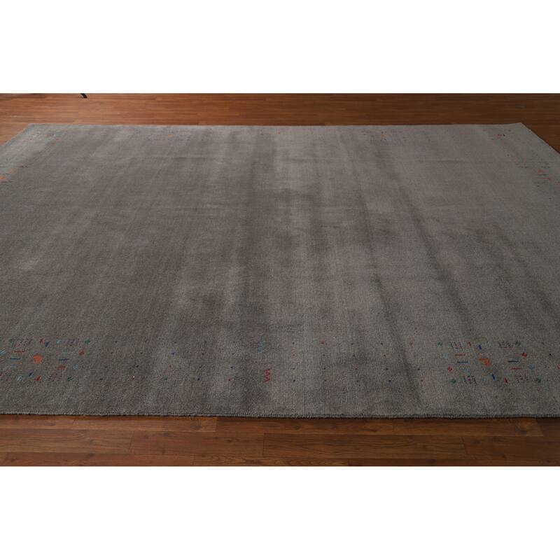 Hand Knotted Oriental 100% Wool Carpet Tribal Solid Greys & Charcoal Gabbeh Area Rug - 12' 5'' X 9' 3''