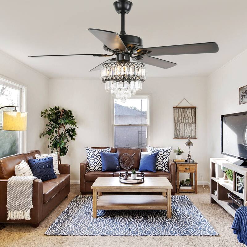Bella Depot 52" Modern Crystal Ceiling Fan with Remote and Light Kit ,3-speed Reversible Blades