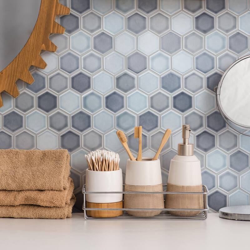 Merola Tile Hudson Due 2" Hex Stillwater 10-7/8" x 12-5/8" Porcelain Floor and Wall Tile - Sample swatch
