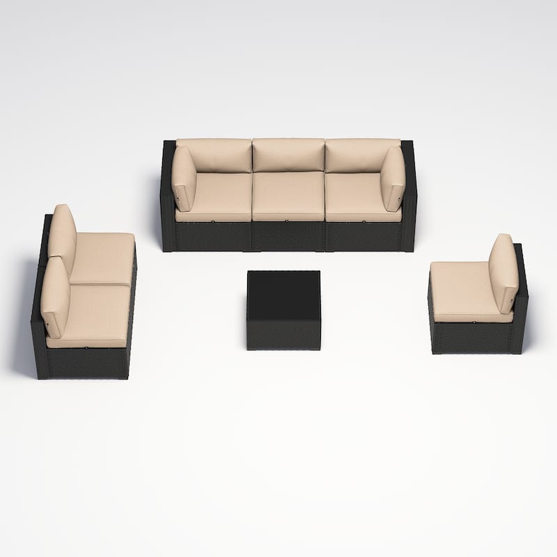 AOXUN Wicker Rattan Outdoor Sectional Sofa Set with Coffee Table