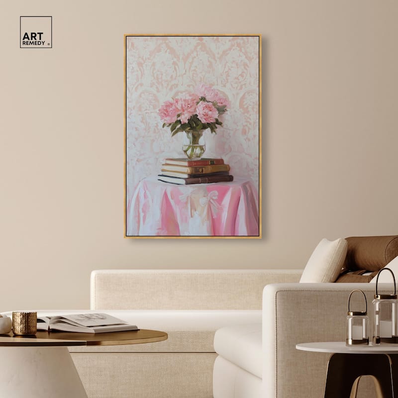 Pink Peonies on Books Canvas by Art Remedy
