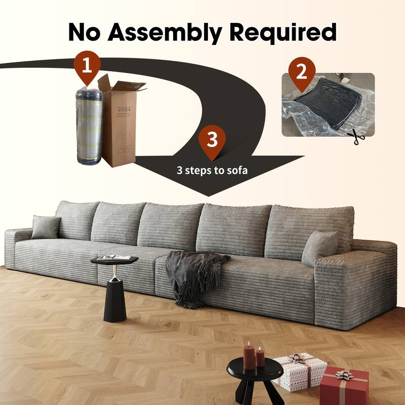 168" Cloud Sectional Couch with Deep Seat, No Assembly Required