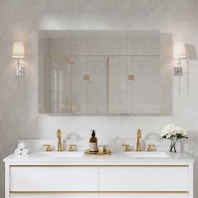 44"W X 30'H Bathroom Recessed or Surface Wall Mount Medicine Cabinet With Adjustable Glass Shelves