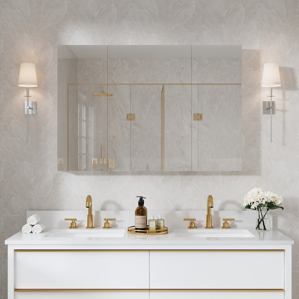 44"W X 30'H Bathroom Recessed or Surface Wall Mount Medicine Cabinet With Adjustable Glass Shelves