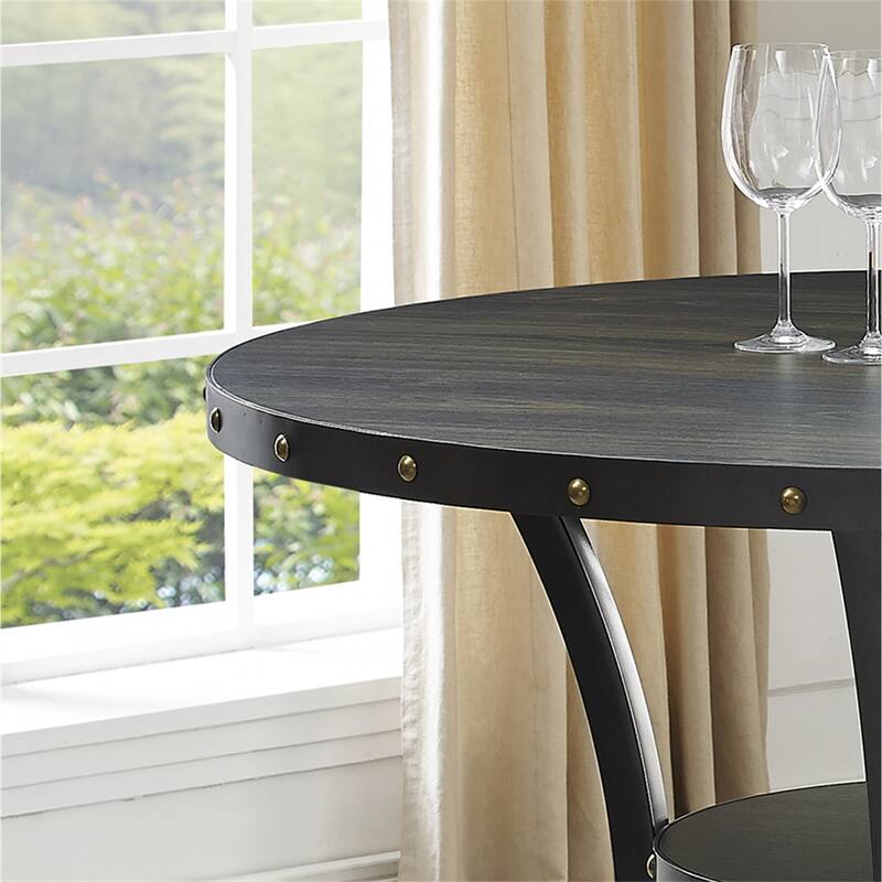 Wood Counter Height Nailhead Round Dining Table