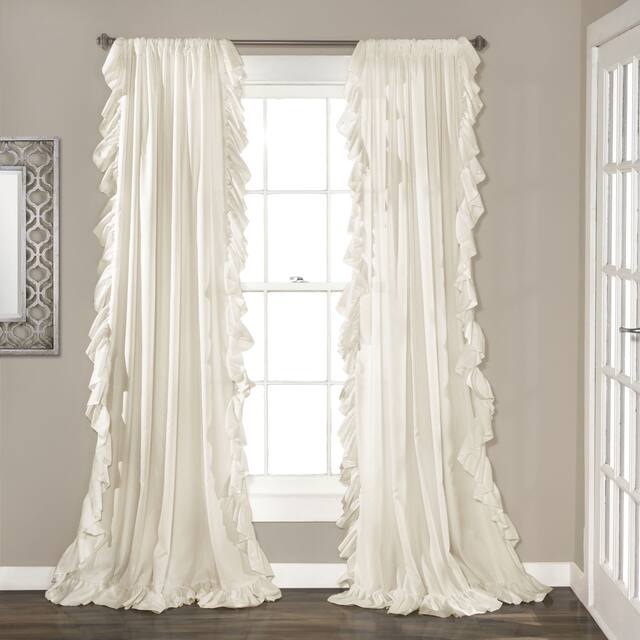 The Gray Barn Gila Ruffled Edge Curtain Panel Pair - 54X108 - Ivory